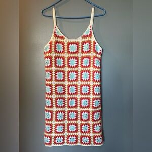 Willow & Wind Granny Squares Crochet Fully Lined Mini Sundress Womens Sz S